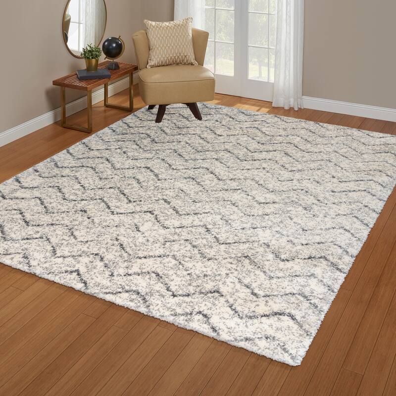 Gertmenian Chaise Gilas Modern Chevron ZigZag Ivory/Grey Soft Plush